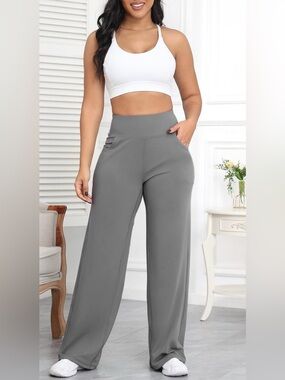 NWOT- Medium performance, High-Waist Wide Leg classic Yoga Pants slate Gray